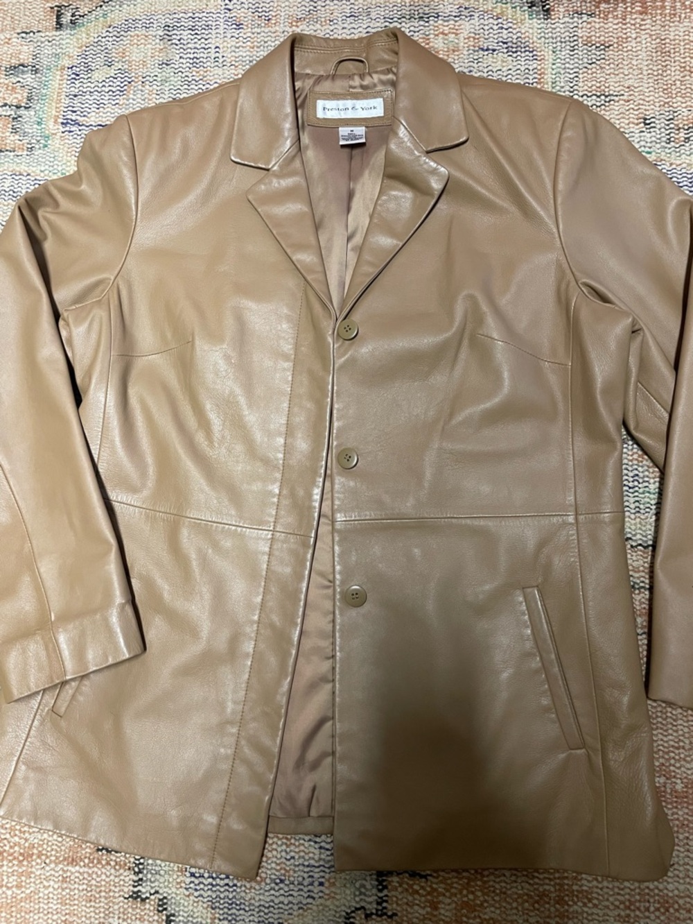 Preston & York Tan Leather Notch-Lapel Blazer